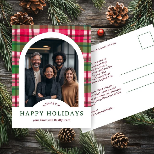 Postal Business Corporate Holiday Plaid CUSTOM Arch PHOTO (Business Corporate Holiday Plaid CUSTOM Arch PHOTO Postcard
)