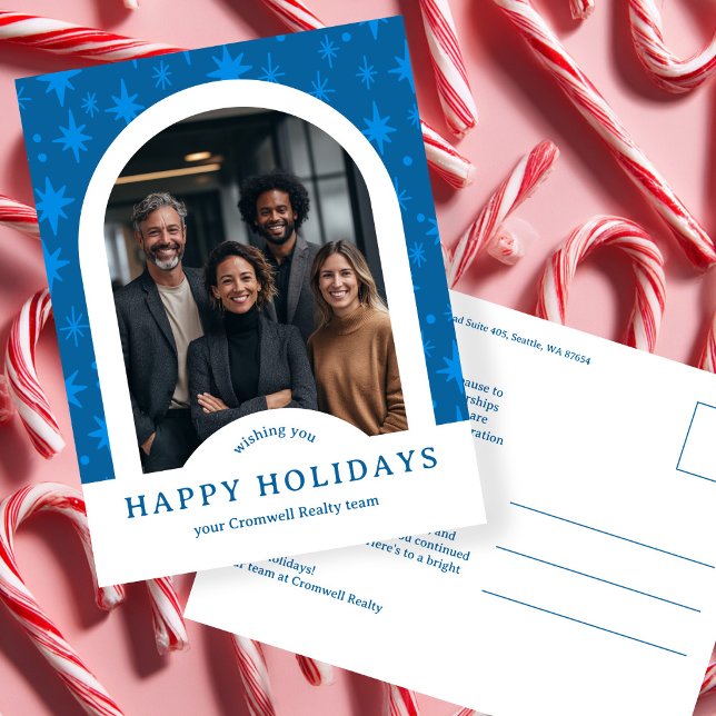 Postal Business Corporate Holiday Stars CUSTOM Arch PHOTO (Business Corporate Holiday Blue Stars CUSTOM Arch PHOTO Christmas Hanukkah Postcard
)