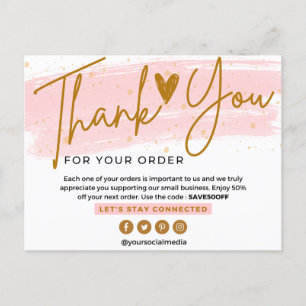 Postal BUSINESS GRACIAS moda guion rosa y dorado