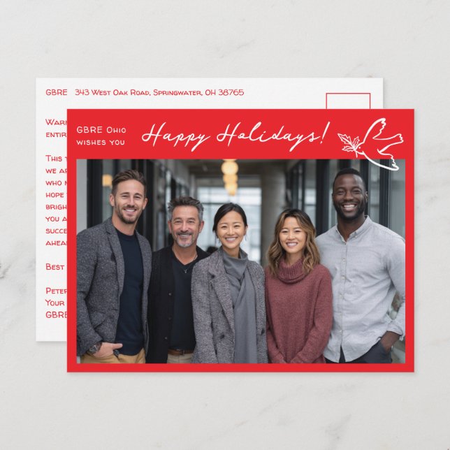 Postal Business Simple Dove CUSTOM PHOTO ChristmasHoliday (Anverso / Reverso)