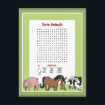Postal Búsqueda de palabras de animales de granja<br><div class="desc">Tarjeta de actividad de búsqueda de animales de granja,  una excelente manera de enseñar o mantener a sus hijos ocupados durante viajes de carretera,  mientras esperan en una consulta médica o en cualquier lugar!</div>