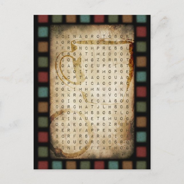 Postal búsqueda de palabras de café (Anverso)