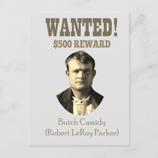 Postal Butch Cassidy quiere 🚨 salvaje West Outlaw EEUU (Anverso)