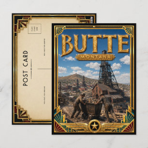 Postal Butte Montana Arte Deco Vintage Edad Dorada