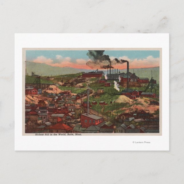Postal Butte, MT - Vista de fábricas y casas en Hill (Anverso)