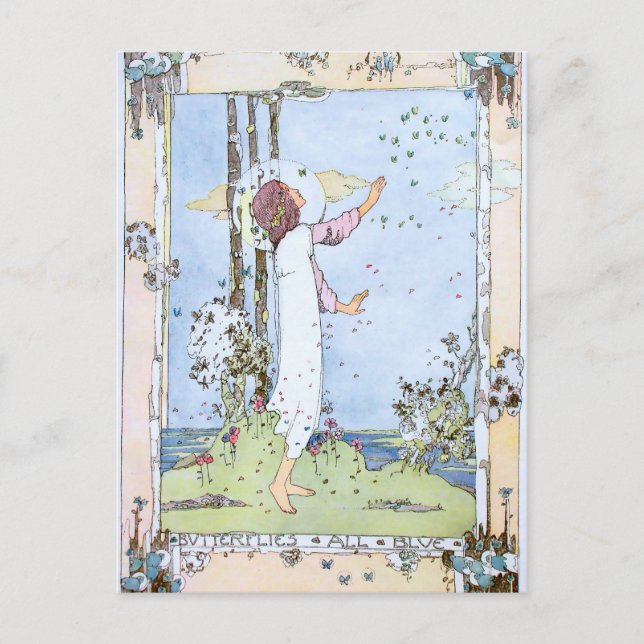 Postal "Butterflies All Blue" de Jessie M. King (Anverso)