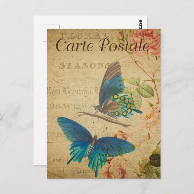 Postal Butterflies azul de bonito (Anverso / Reverso)