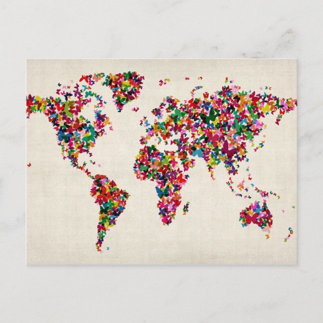 Postal Butterflies Map of the World Map (Anverso)