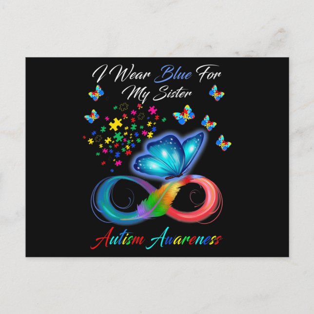 Postal Butterfly I Wear Blue For My Sister Autism Awarene (Anverso)