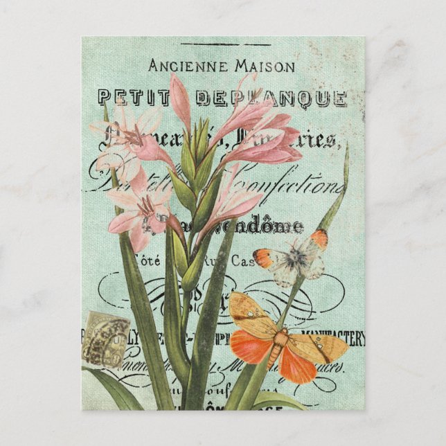 Postal Butterfy vintage y Lily (Anverso)