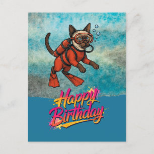 Postal Buzo buceando gato feliz cumpleaños 
