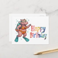 Buzo de hipopótamo bajo el agua Feliz Cumpleaños