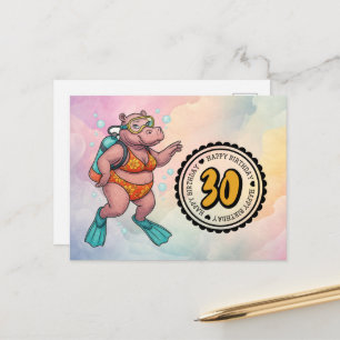Postal Buzo de hipopótamo cumpleaños 30 