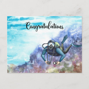 Postal Buzo Felicitaciones buceando bajo el mar