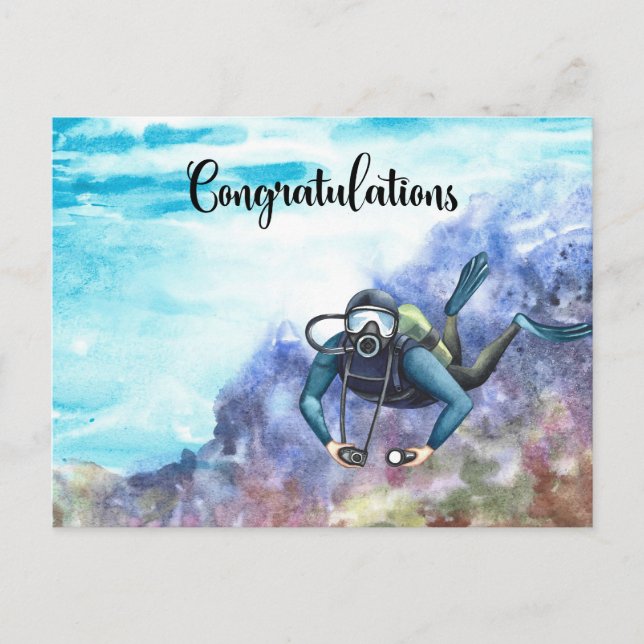 Postal Buzo Felicitaciones buceando bajo el mar (Anverso)