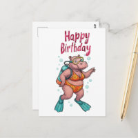 Buzo hipopótamo bajo el agua Feliz Cumpleaños