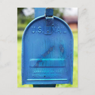 Postal Buzón rústico azul retrato