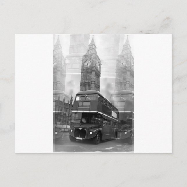 Postal BW Black & White London Bus & Big Ben (Anverso)