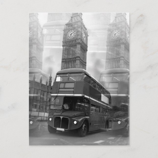 Postal BW Black & White London Bus & Big Ben (Anverso)
