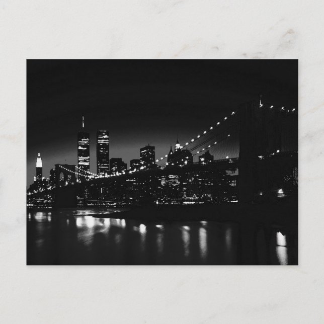 Postal BW Nueva York de noche - Nueva York Skyline (Anverso)