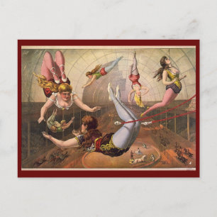 Postal c1890 Acróbatas femeninas sobre trapecios en circo