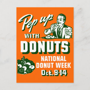 Postal C. 1935 Pep Up with Donuts Poster