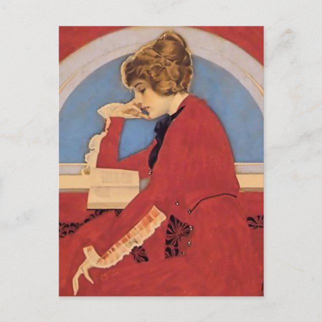 Postal C Coles Phillips “Un buen libro” Fadeaway Girl (Anverso)