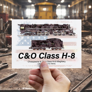 Postal C&O Clase H-8 Locomotora Allegheny - bandera ameri