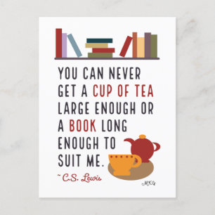 Postal C.S. Lewis Tea y libros literarios Bookworm