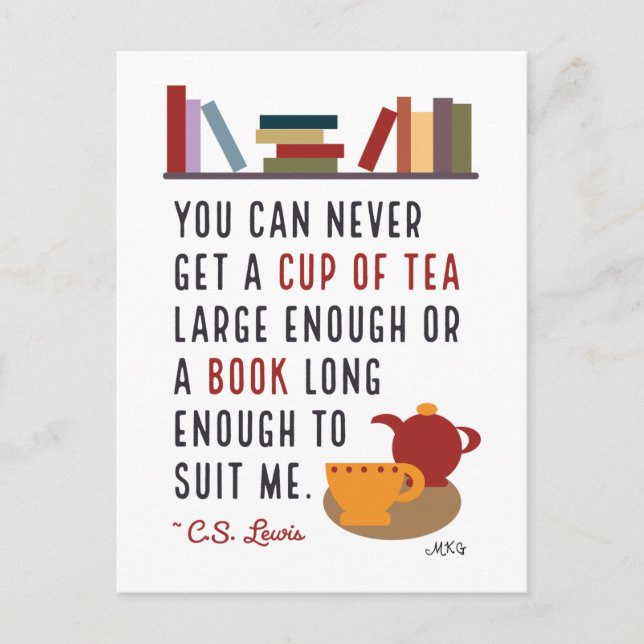 Postal C.S. Lewis Tea y libros literarios Bookworm (Anverso)