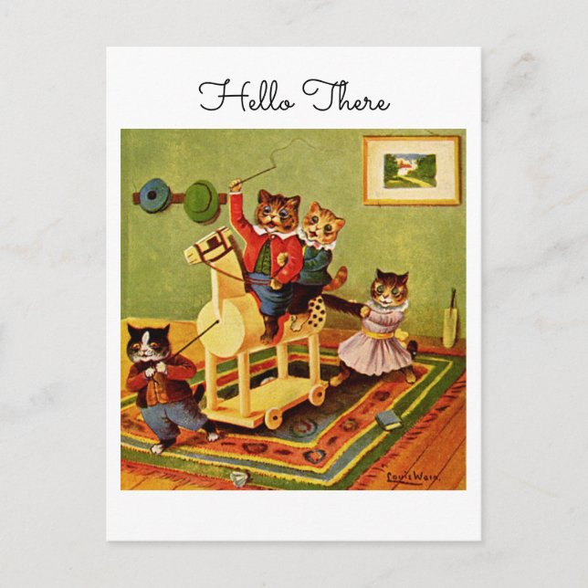 Postal Cabalgata de Gatos Hola desde una Caballería Felin (Anverso)