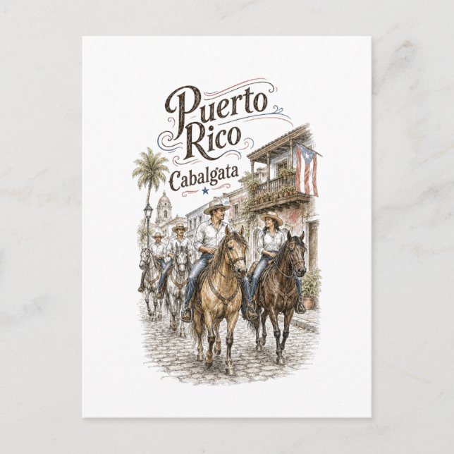 Postal Cabalgata Puerto Rico A Caballo (Anverso)