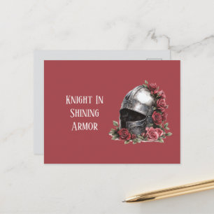 Postal Caballero con casco de armadura brillante rosas ro