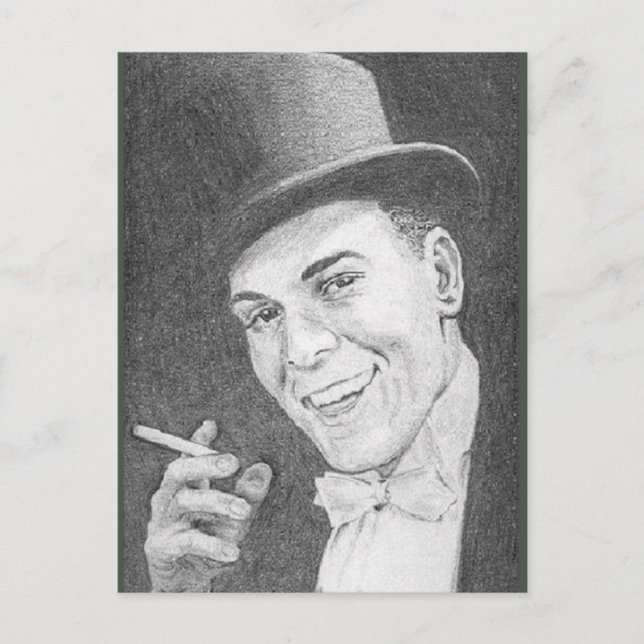 Postal Caballero con cigarrillo dibujado en lápiz en 2004 (Anverso)