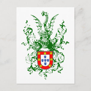 Postal Caballero, dragón y escudo de armas portugués