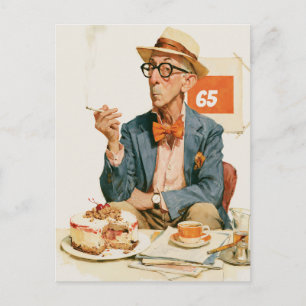 Postal Caballero Elegante Con Café y Tarta