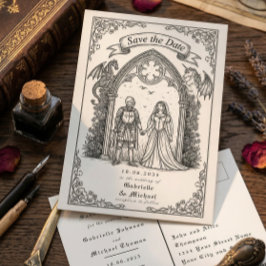 Postal Caballero Gótico Medieval Novio Fecha de la Boda