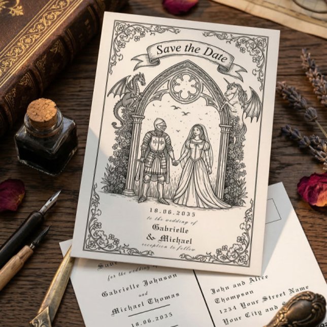 Postal Caballero Gótico Medieval Novio Fecha de la Boda (Subido por el creador)