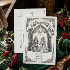 Postal Caballero Gótico Medieval Novio Fecha de la Boda