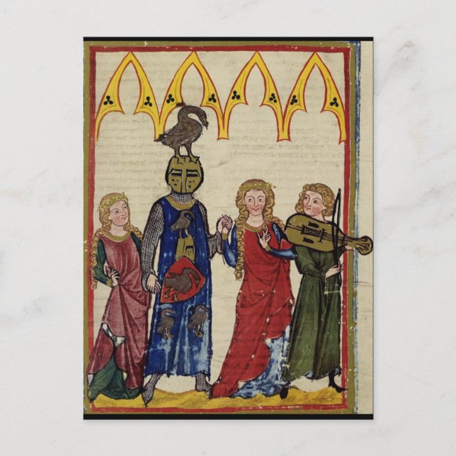 Postal Caballero Medieval Con Caballo En La Cabeza (Anverso)