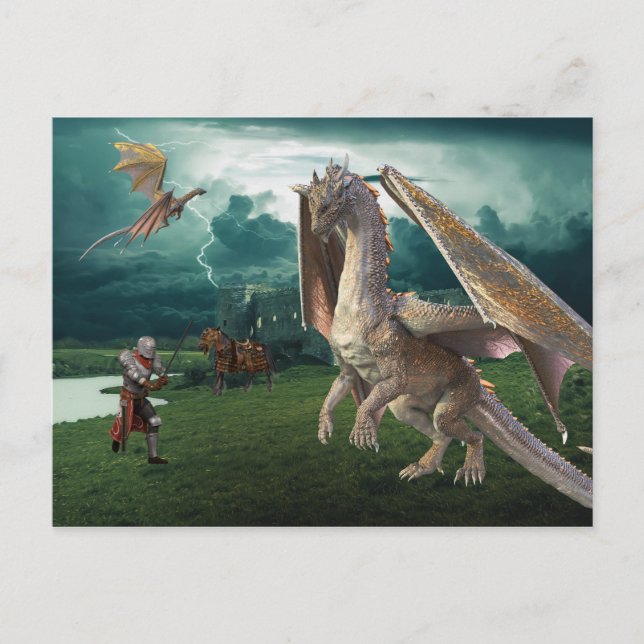 Postal Caballero Medieval Dragón de Bronce Batalla de Fan (Anverso)