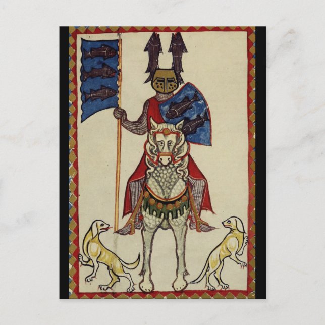 Postal Caballero medieval frente al futuro (Anverso)