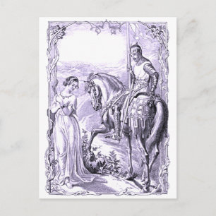 Postal Caballero medieval y Dama