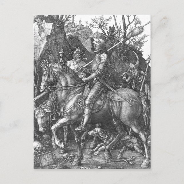 Postal Caballero, muerte y el diablo, 1513 (grabado)