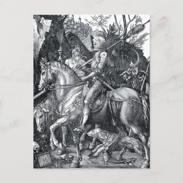 Postal Caballero, muerte y el diablo - Albrecht Dürer (Anverso)