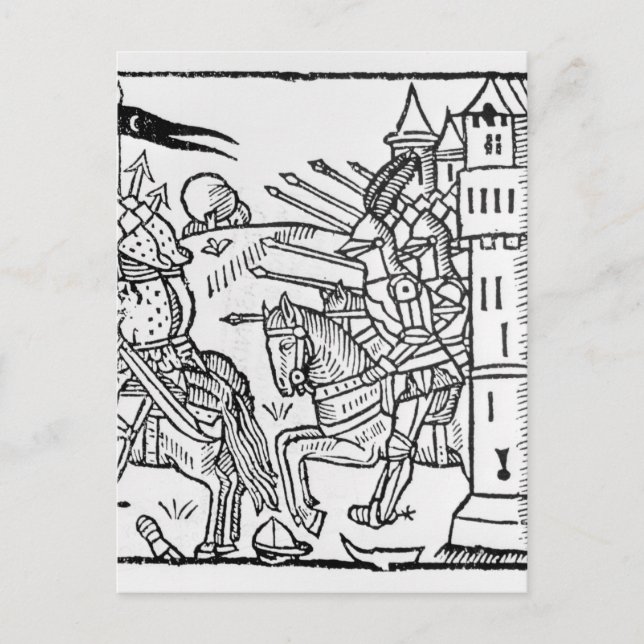 Postal Caballeros cruzados salen a hacer la batalla (Anverso)