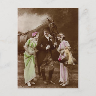 Postal Caballeros, damas y caballos