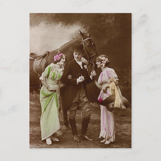 Postal Caballeros, damas y caballos (Anverso)