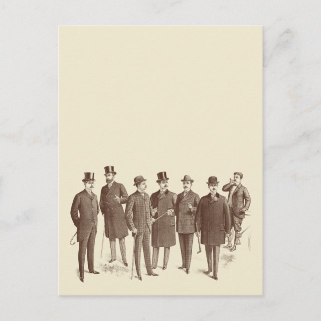 Postal Caballeros de época Beige marrón de moda masculina (Anverso)