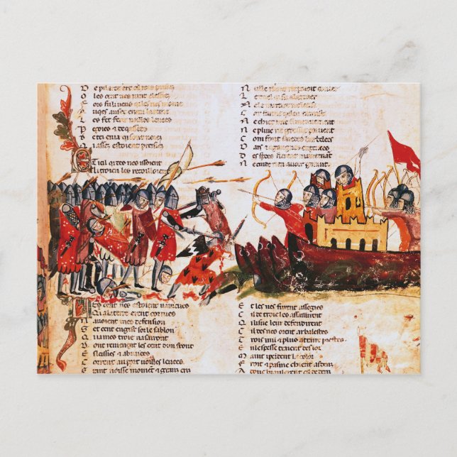 Postal Caballeros luchando (Anverso)